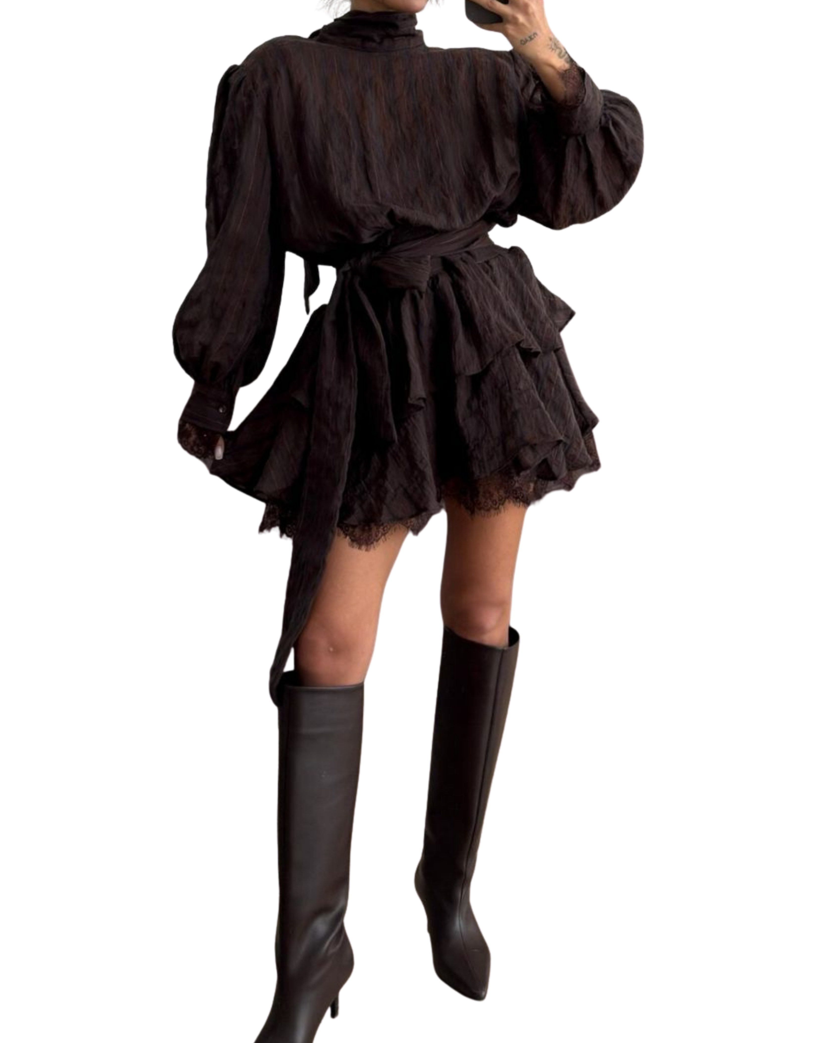 Shoulder Pads and Lace Details Dress