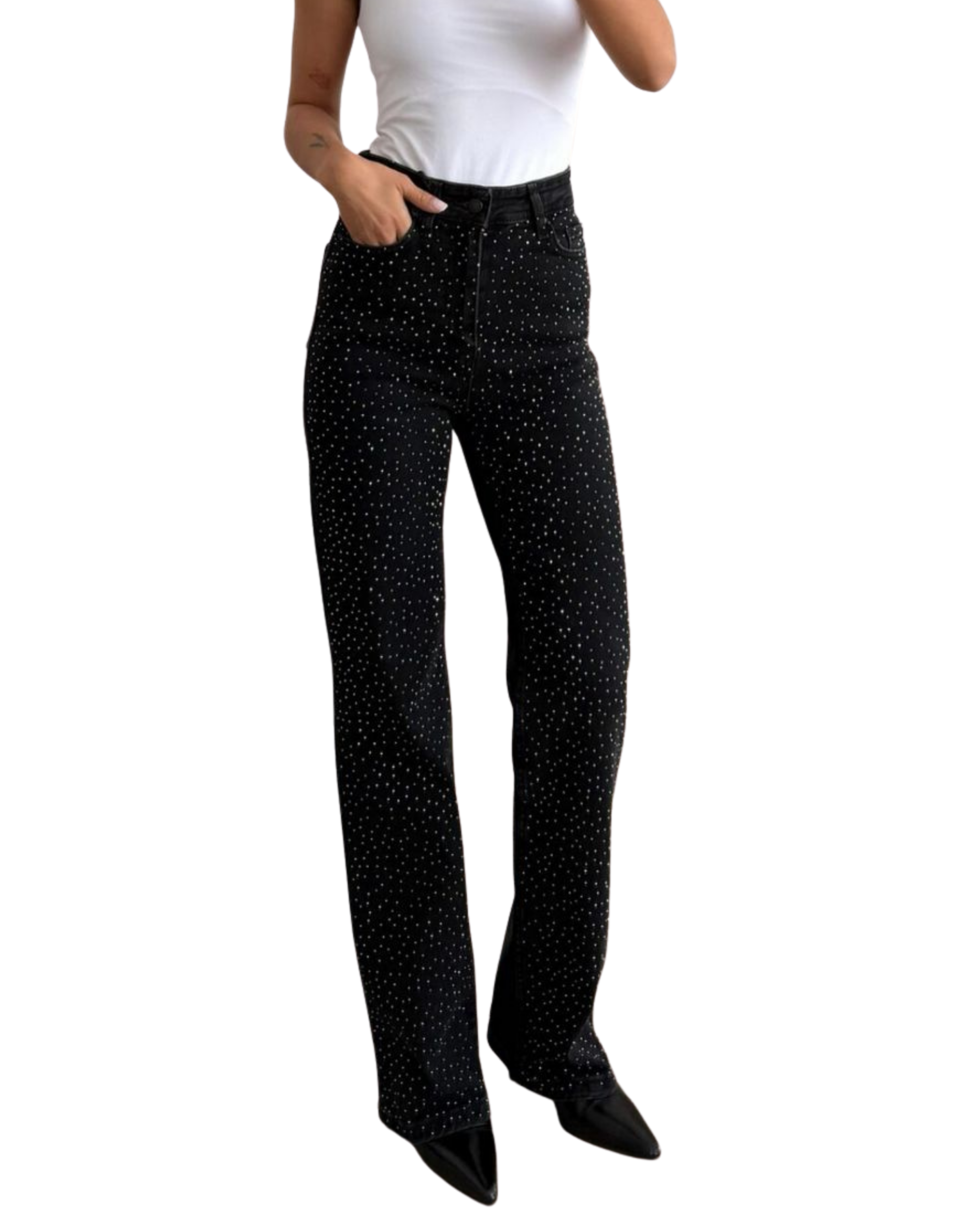 Rhinestone Embellishments on the Front Jeans