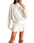 Satin Dress with Batwing Sleeves and Back Tie