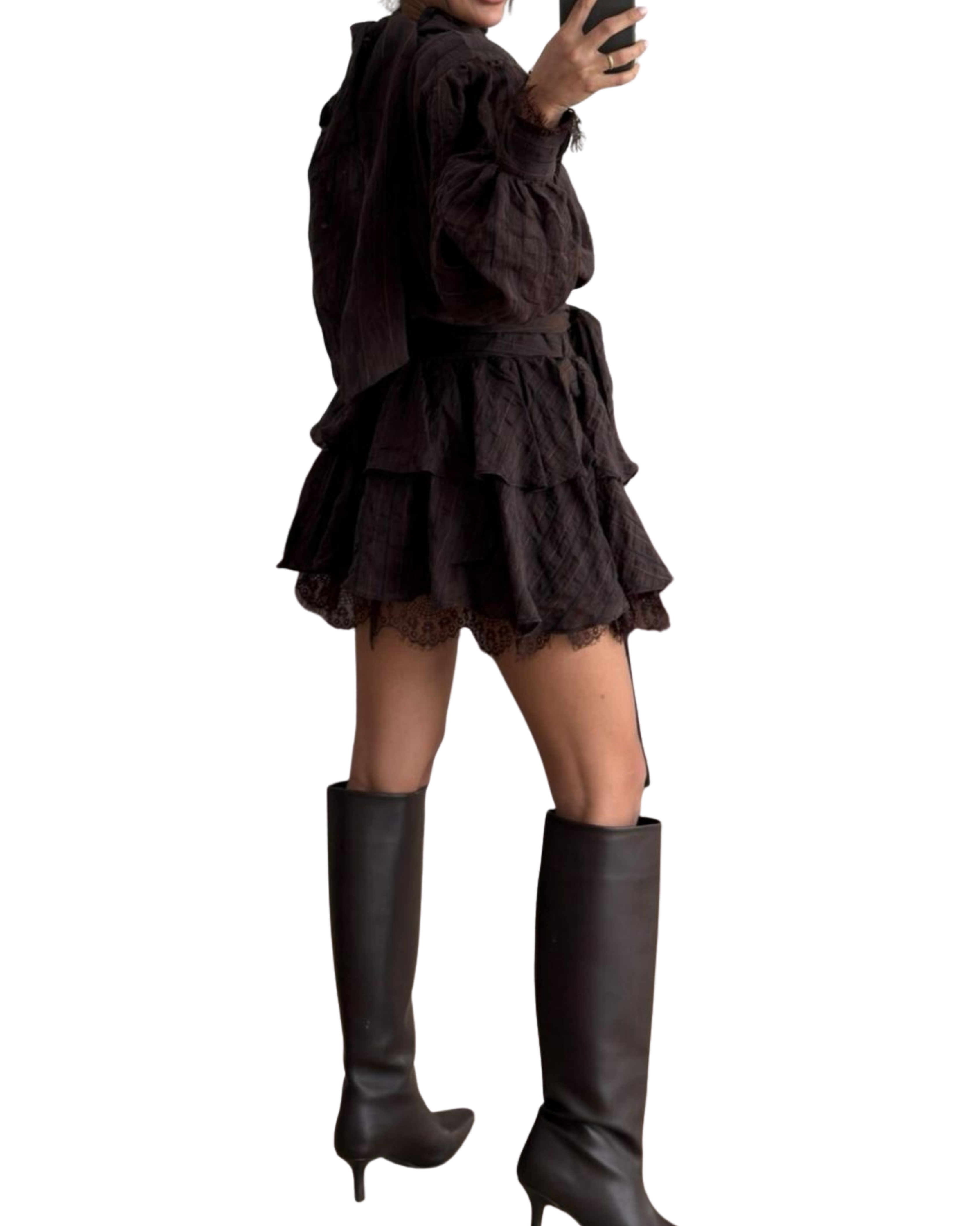 Shoulder Pads and Lace Details Dress