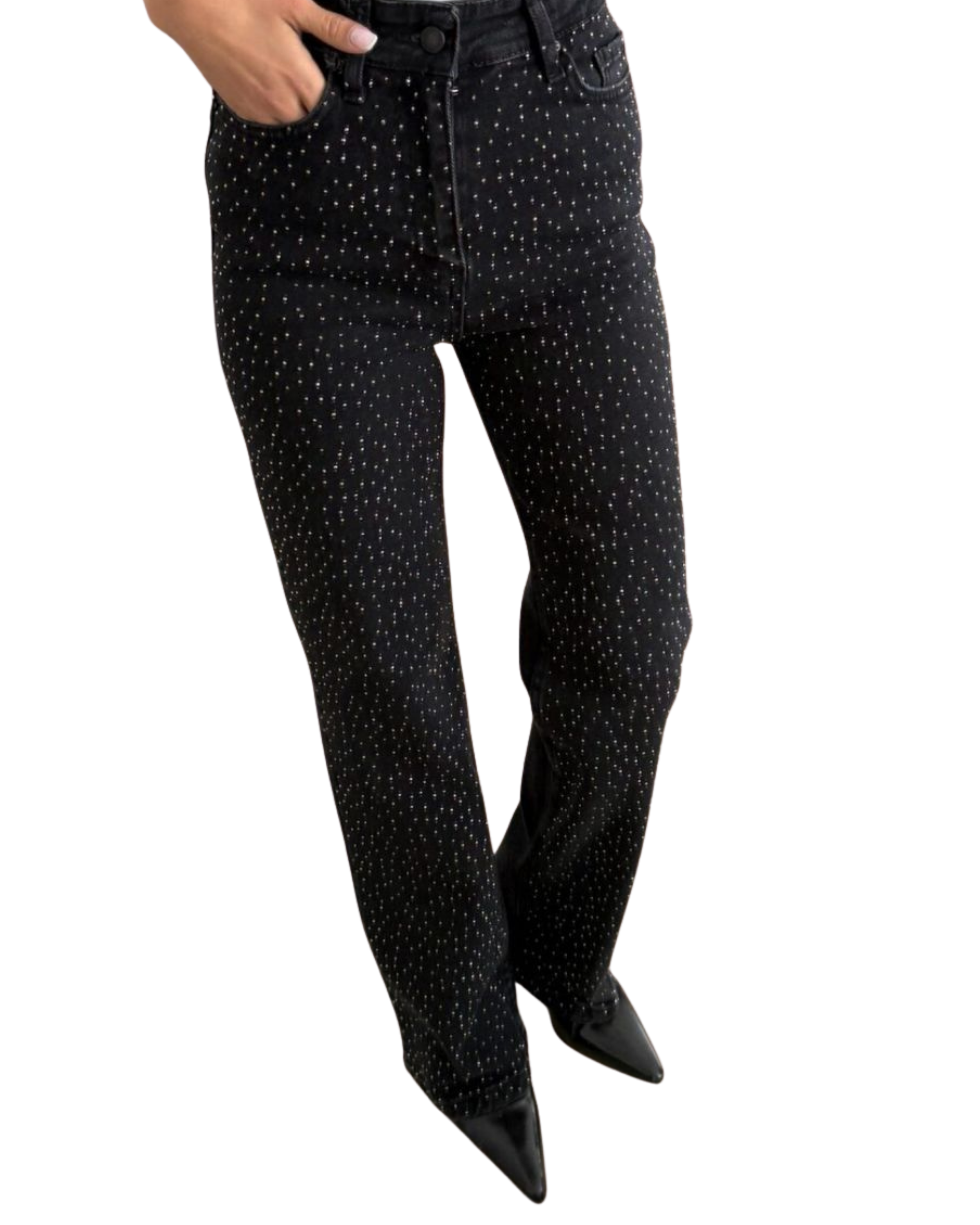 Rhinestone Embellishments on the Front Jeans