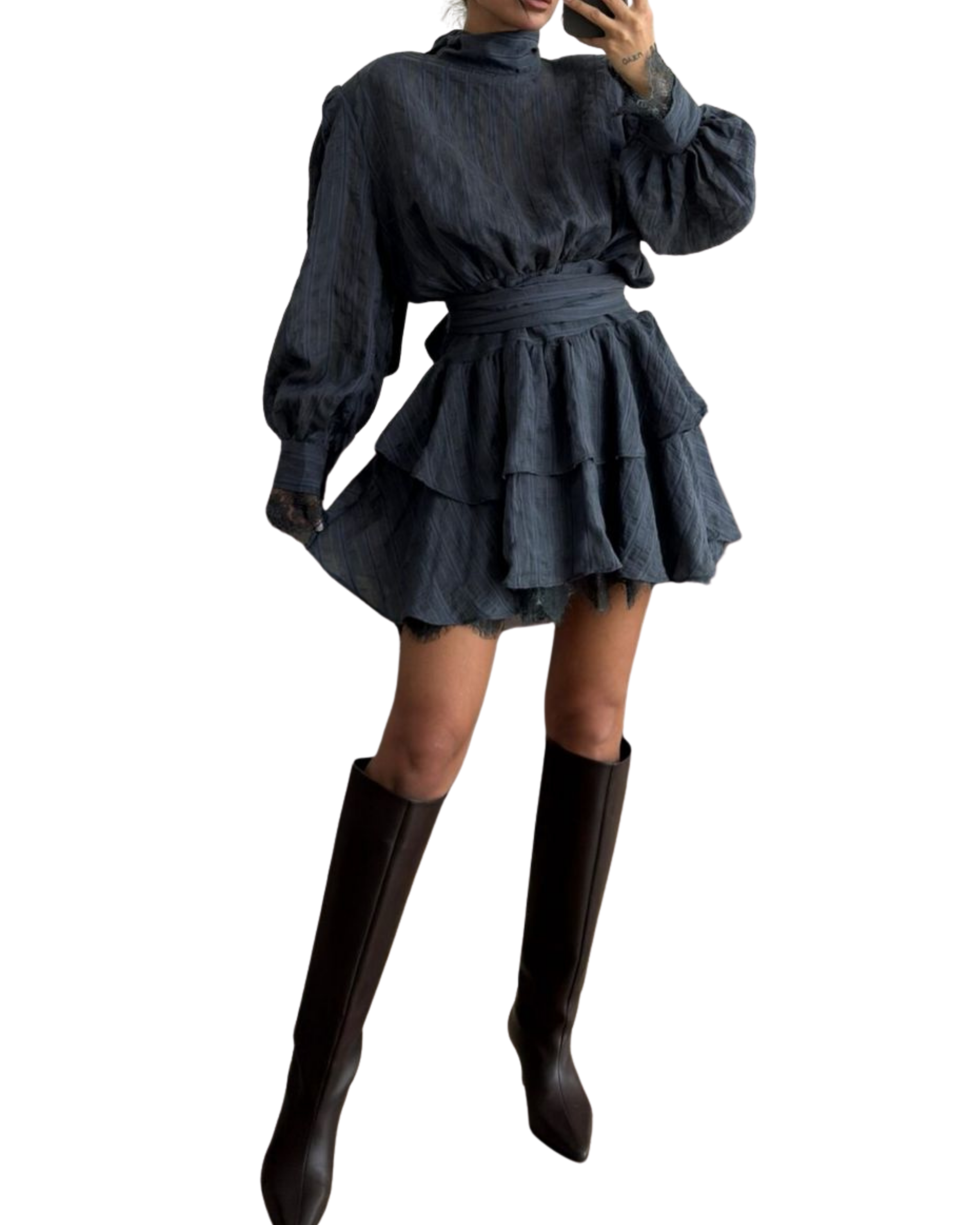 Shoulder Pads and Lace Details Dress