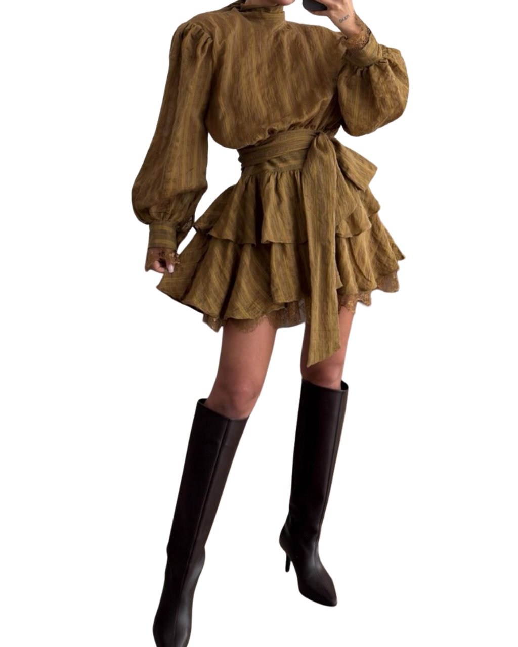 Shoulder Pads and Lace Details Dress